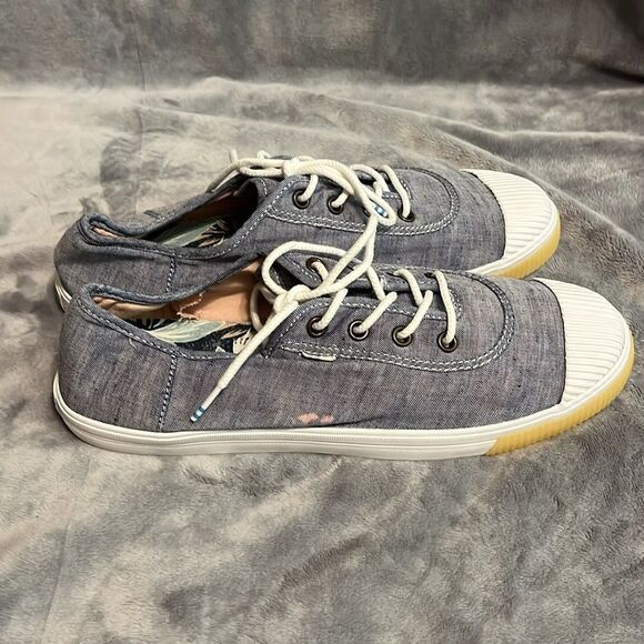 Toms Women's Blue Chambray Lace Up Floral Insole - Picture 5 of 11